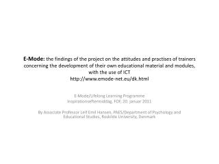 E-Mode/Lifelong Learning Programme Inspirationseftermiddag, FOF, 20. januar 2011