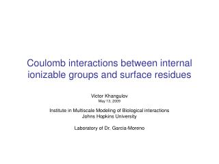 Coulomb interactions between internal ionizable groups and surface residues