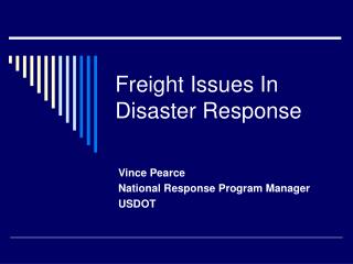 Freight Issues In Disaster Response