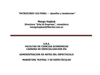 U.B.A. FACULTAD DE CIENCIAS ECONOMICAS CARRERA DE ESPECIALIZACION EN: