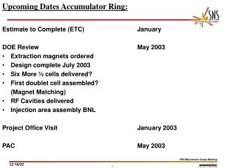 Upcoming Dates Accumulator Ring: