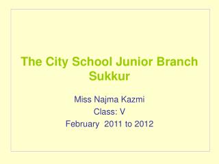 The City School Junior Branch Sukkur