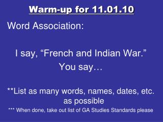 Warm-up for 11.01.10