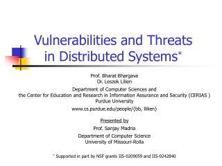 Vulnerabilities and Threats in Distributed Systems *