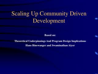 Scaling Up Community Driven Development