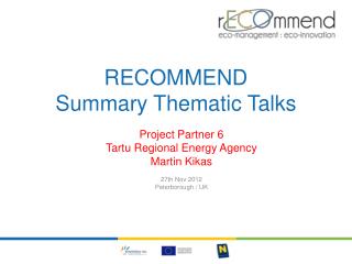 RECOMMEND Summary Thematic Talks
