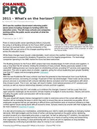 H:\beverley boyce\PR\Press releases\2011\Whats on the horizon – Channel PRO 110104