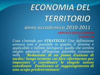 ECONOMIA DEL TERRITORIO anno accademico 2010-2011