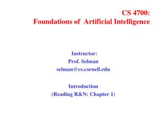 CS 4700: Foundations of Artificial Intelligence