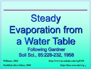 Steady Evaporation from a Water Table