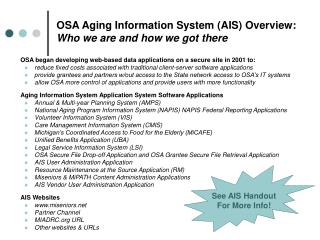 OSA Aging Information System (AIS) Overview: Who we are and how we got there
