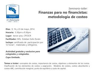 Seminario-taller: Finanzas para no financistas: metodología de costeo