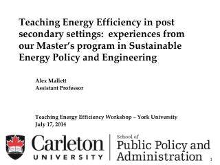 Alex Mallett Assistant Professor Teaching Energy Efficiency Workshop – York University