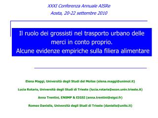 XXXI Conferenza Annuale AISRe Aosta, 20-22 settembre 2010