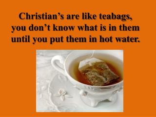 Christian’s are like teabags, you don’t know what is in them until you put them in hot water.