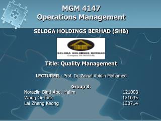 MGM 4147 Operations Management