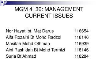 MGM 4136: MANAGEMENT CURRENT ISSUES