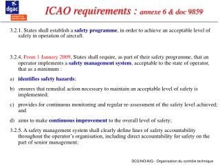 ICAO requirements : annexe 6 &amp; doc 9859