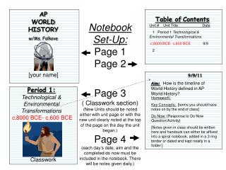 Notebook Set-Up: Page 1 Page 2