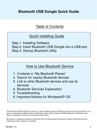Bluetooth USB Dongle Quick Guide