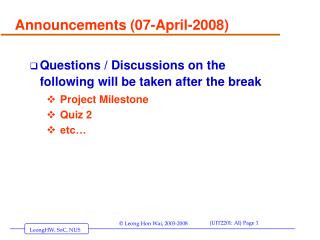 Announcements (07-April-2008)