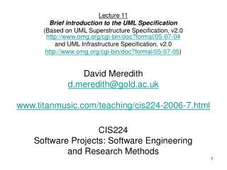 CIS224 Software Projects: Software Engineering and Research Methods