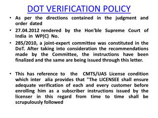 DOT VERIFICATION POLICY