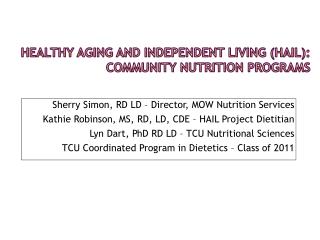 Healthy Aging and Independent Living (HAIL): Community Nutrition Programs
