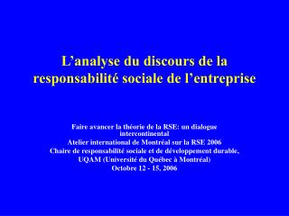 L’analyse du discours de la responsabilité sociale de l’entreprise