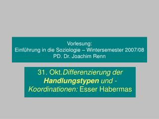 Vorlesung: Einführung in die Soziologie – Wintersemester 2007/08 PD. Dr. Joachim Renn