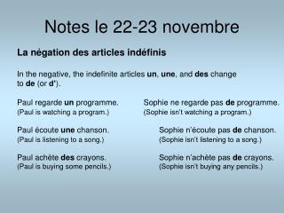 Notes le 22-23 novembre