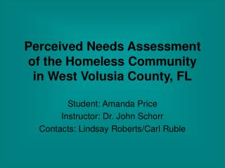 Perceived Needs Assessment of the Homeless Community in West Volusia County, FL