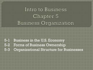 Intro to Business Chapter 5 Business Organization