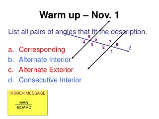 Warm up – Nov. 1