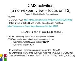 CMS activities (a non-expert view – focus on T2)