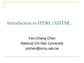 Introduction to HTML/XHTML