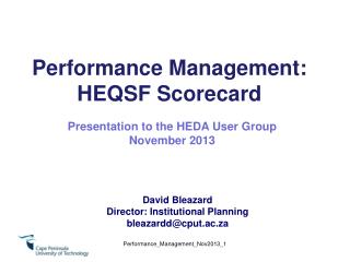 Performance Management: HEQSF Scorecard