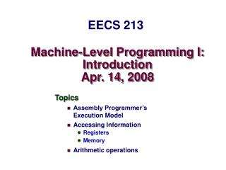 Machine-Level Programming I: Introduction Apr. 14, 2008