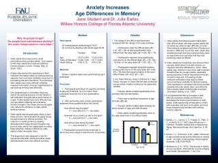 Anxiety Increases Age Differences in Memory Jane Student and Dr. Julie Earles