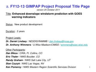 a. FY12-13 GIMPAP Project Proposal Title Page version 25 October 2011