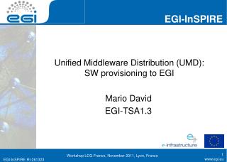 Unified Middleware Distribution (UMD): SW provisioning to EGI
