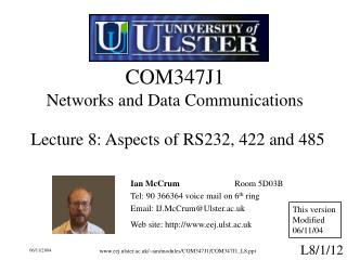 COM347J1 Networks and Data Communications