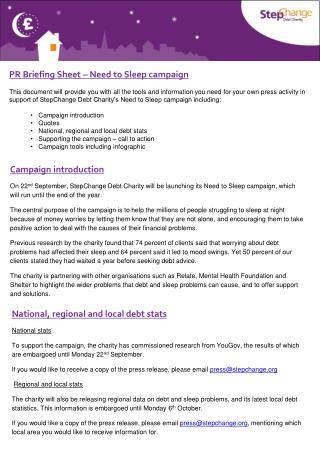 PR Briefing Sheet – Need to Sleep campaign