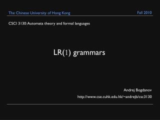 CSCI 3130: Automata theory and formal languages