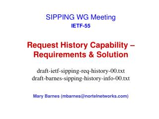 Request History Capability – Requirements &amp; Solution