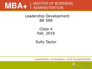 Leadership Development BA 508 Class 4 Fall, 2010 Sully Taylor