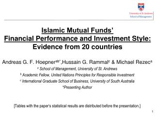 Islamic Mutual Funds’ Financial Performance and Investment Style: Evidence from 20 countries