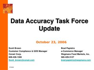 Data Accuracy Task Force Update