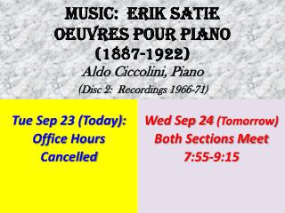 Tue Sep 23 (Today): Office Hours Cancelled