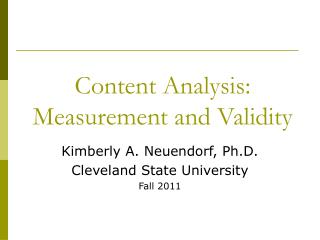 Content Analysis: Measurement and Validity